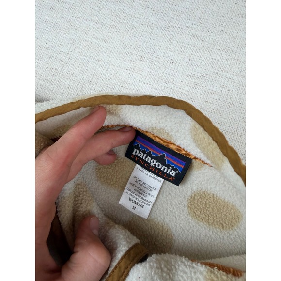Patagonia Synchilla Fleece Pullover Womens Medium Polka Dot Snap-T Cream Tan - Picture 3 of 7